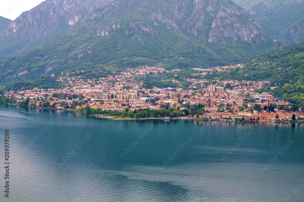 holidays in Italy - a view of the most  beautiful lake in Italy on cloudy day, Lago di Como, Lombardy, Italy