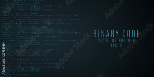 Binary code background. Blue glow. High technologies, programming, sci-fi. Vector illustration
