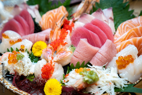 Close up of big sashimi set,