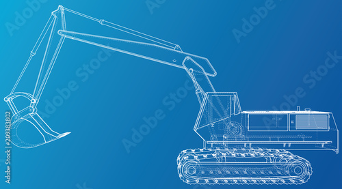 Excavator. Abstract drawing. Wire-frame. EPS10 format. Vector created of 3d