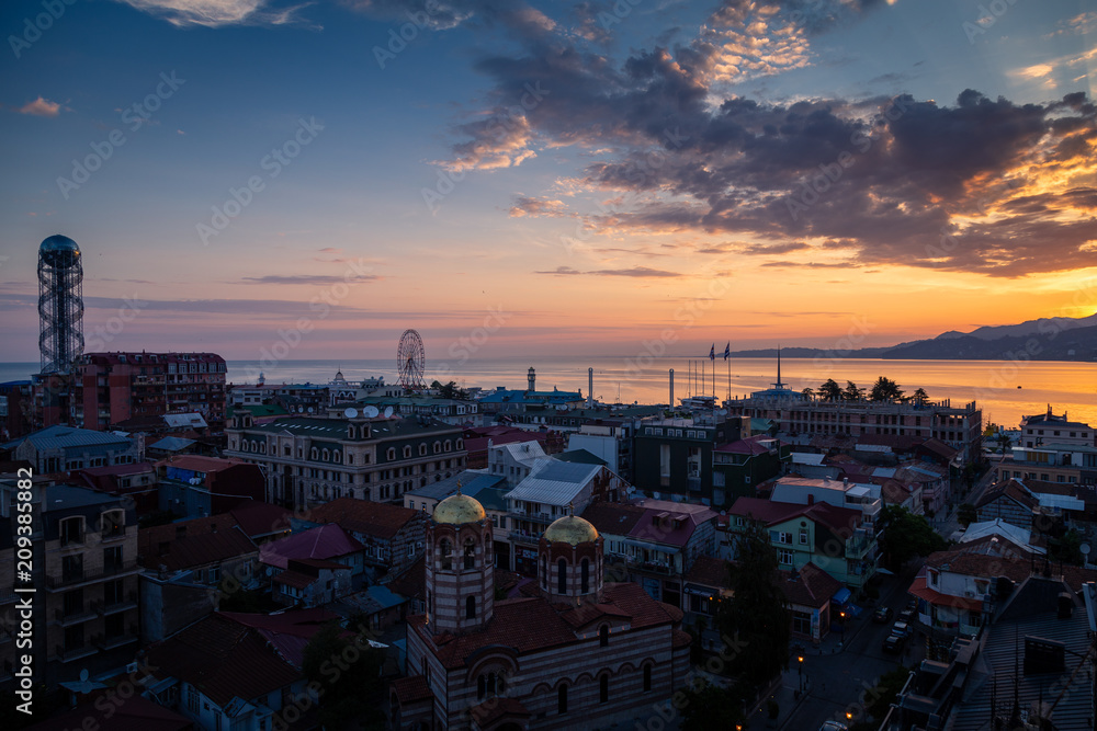 Sunsrise over Batumi and the Black Sea, Georgia. - obrazy, fototapety, plakaty 
