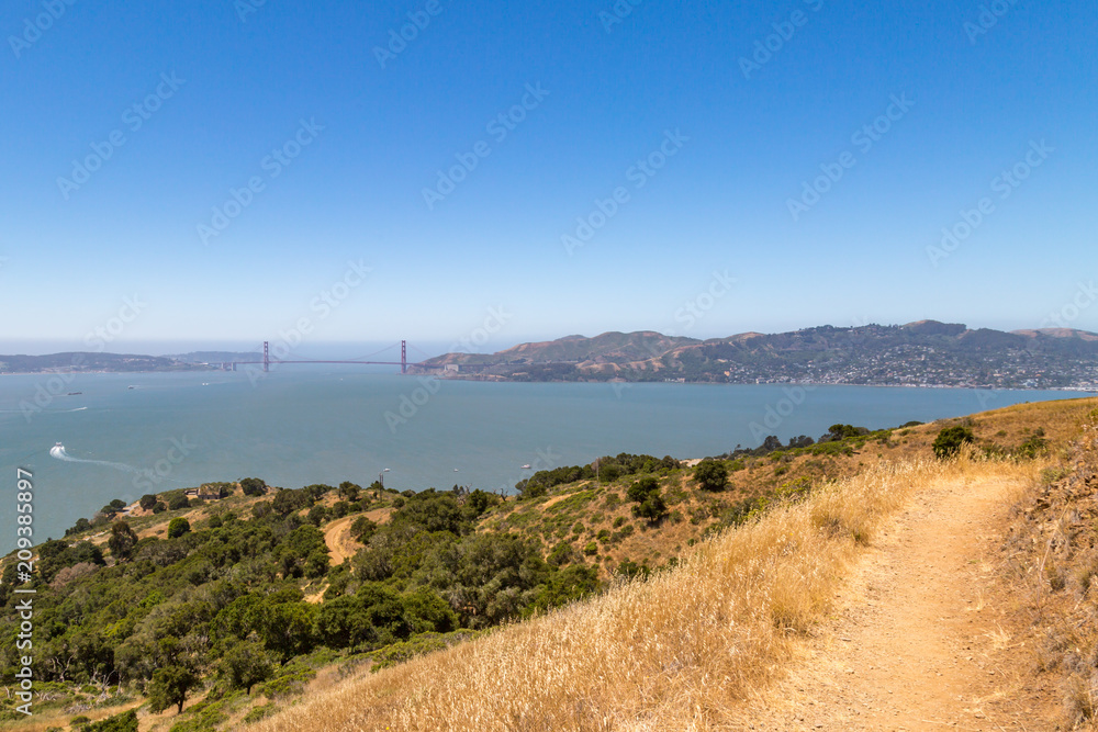 Looking towards the Golden Gate Bridge, from a pathway on Angel Island