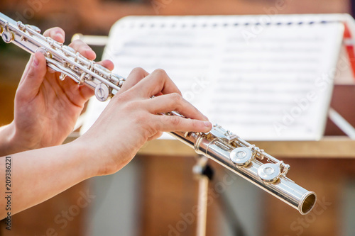 Cuadro en lienzo The girl plays the flute