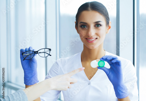 Health and Beauty. Doctor Ophthalmologist. Contact Lenses or Glasses. Good Vision. Doctor Show Glasses. High Resolution