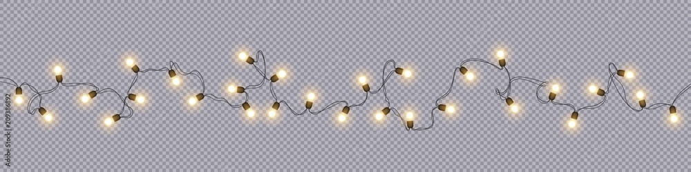 Christmas and New Year garlands with glowing light bulbs - obrazy, fototapety, plakaty 