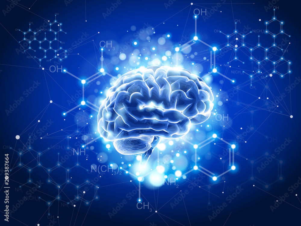 blue shining brain & chemical formulas in the form of a shining constellation in the blue space of the information web - an abstract illustration of information technology in medicine & biotechnology blue shining brain & chemical formulas in the form of a shining constellation in the blue space of the information web - an abstract illustration of information technology in medicine & biotechnology
