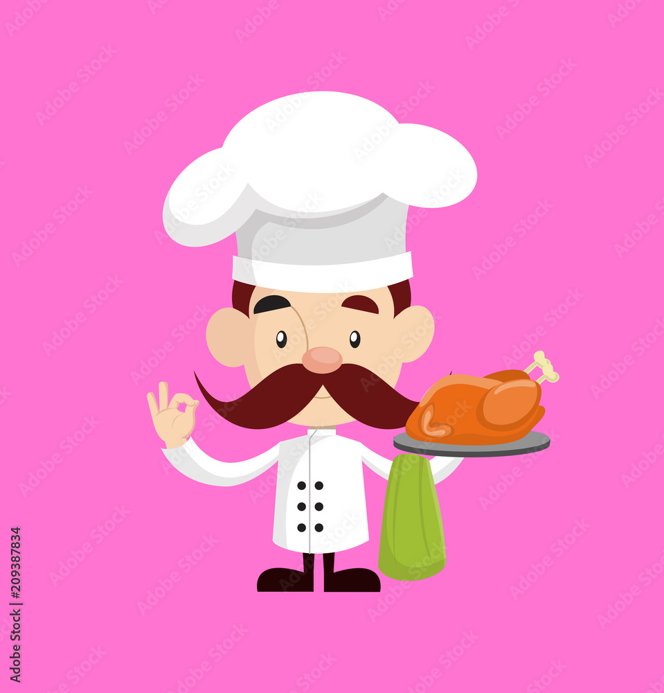 Cartoon Chef ready to serve chicken Flat Vector Illustration Design Cartoon Chef ready to serve chicken Flat Vector Illustration Design