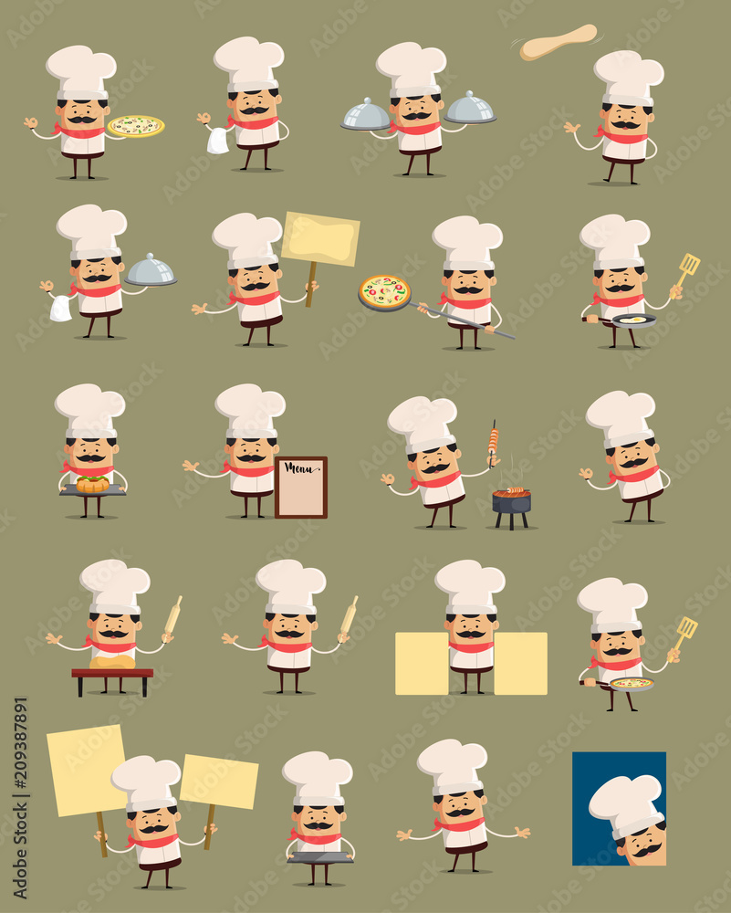 various Poses of Cartoon Chef Flat Vector Illustration Design various Poses of Cartoon Chef Flat Vector Illustration Design