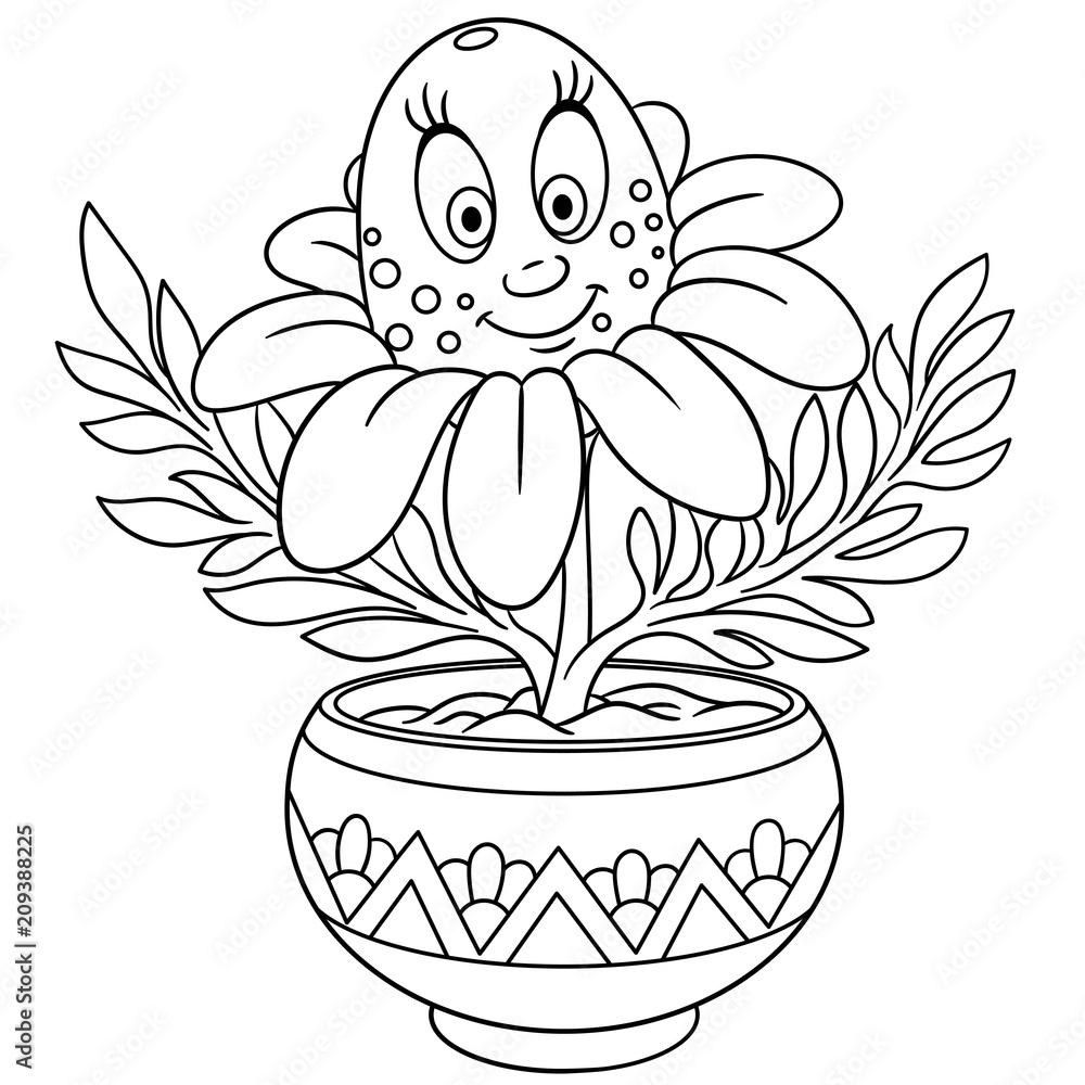 Daisy. Chamomile flower in a pot. Coloring page. Colouring picture ...