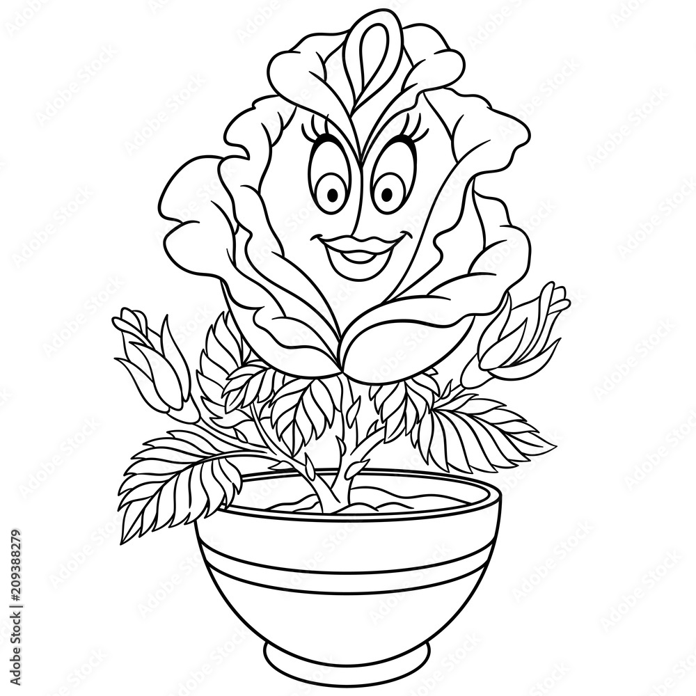 Rose Flower In A Pot Coloring Page