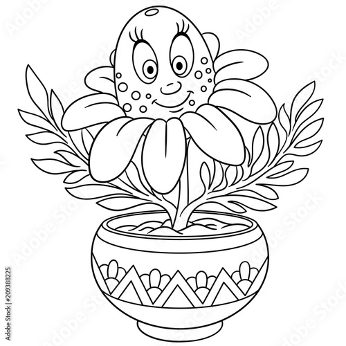Fototapeta Naklejka Na Ścianę i Meble -  Daisy. Chamomile flower in a pot. Coloring page. Colouring picture. Coloring book. 