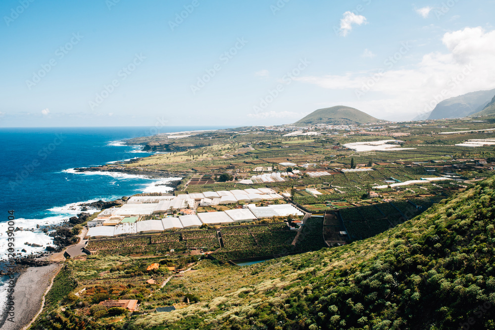 View of green, with banana plantation landscape from Mirador Punta del Fraile of Tenerife Island, Canaries