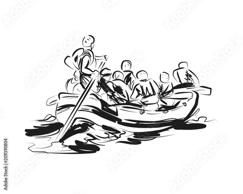 Vector sketch of people on a raft