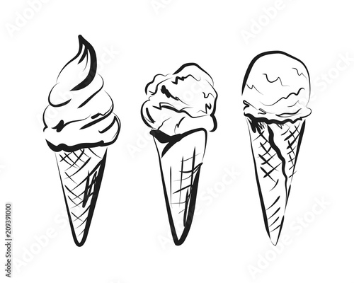 Vector sketch ice cream in cone