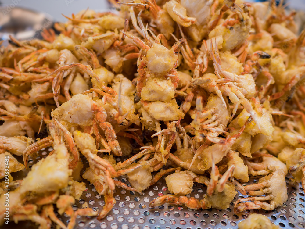Close up shot of group of deep fried crabs Close up shot of group of deep fried crabs