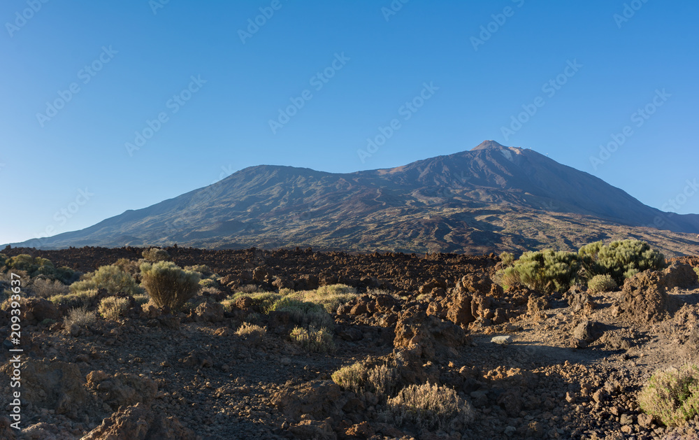 Majestic panoramic view of the Teide Volcano and Pico Viejo at sunset. Tenerife, Canary Islands