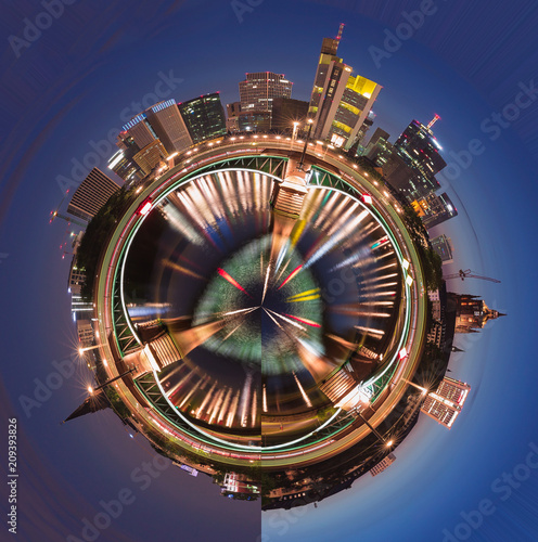 Schilderij op canvas abstract little planet panorama of Frankfurt skyline