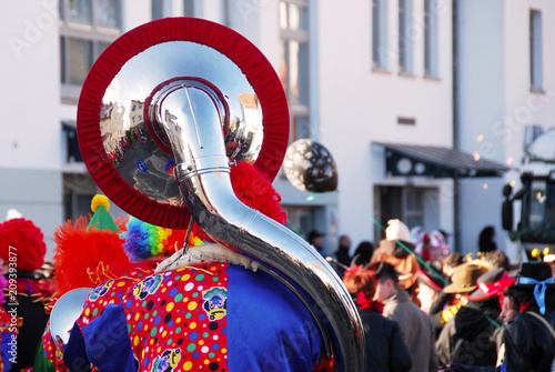 Jecke mit Posaune beim Karneval, Fasching photo