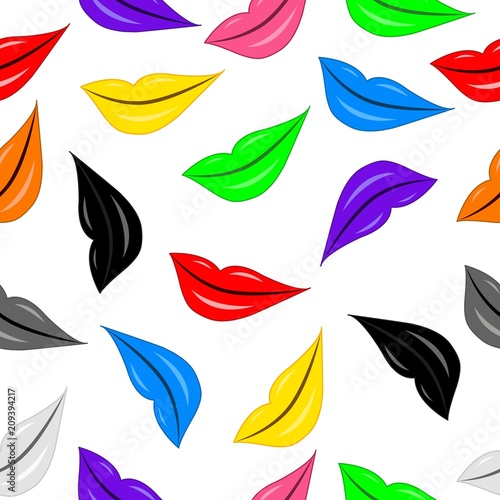 Multi-colored lips  seamless pattern  vector