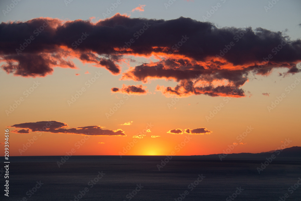Granada, Spain; February 02, 2018: Sunset from the cliffs of Maro in Cerro Gordo Granada, Spain; February 02, 2018: Sunset from the cliffs of Maro in Cerro Gordo