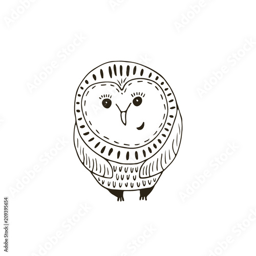 Cute Vector Owl. Bird print design. Coloring book page.