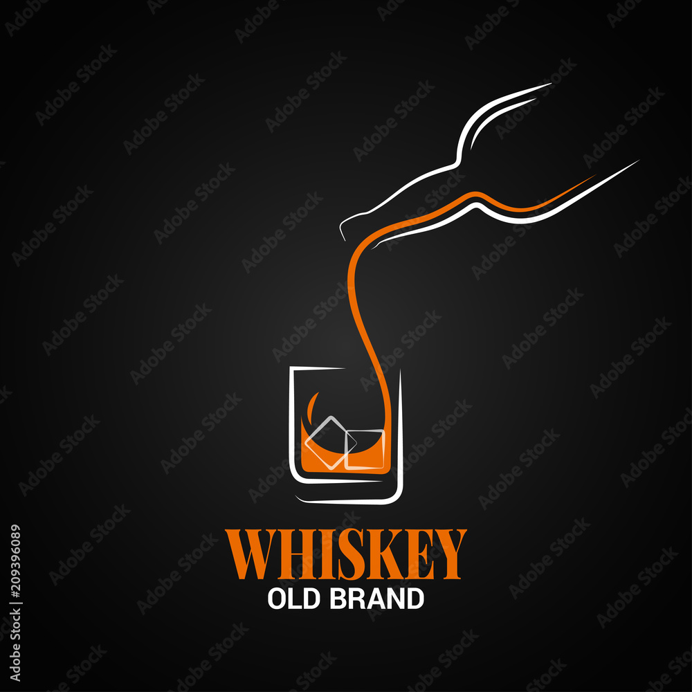 whiskey glass and bottle logo on black background Stock Vector | Adobe