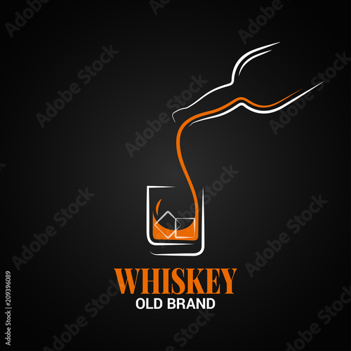 whiskey glass and bottle logo on black background