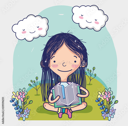 Cute girl reading a book cartoon