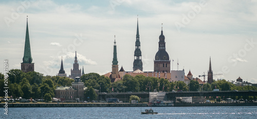 Afternoon view on historical center of old Riga - the capital of Latvia and famous Baltic city known among tourists due to its unique medieval and Gothic architecture