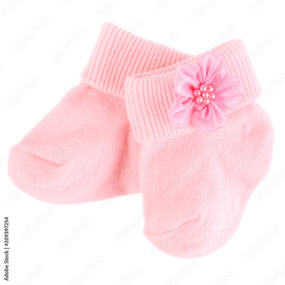 Pair of pink baby girl socks isolated
