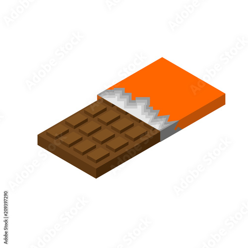 Chocolate bar isometric. Sweetness Vector illustration. Food