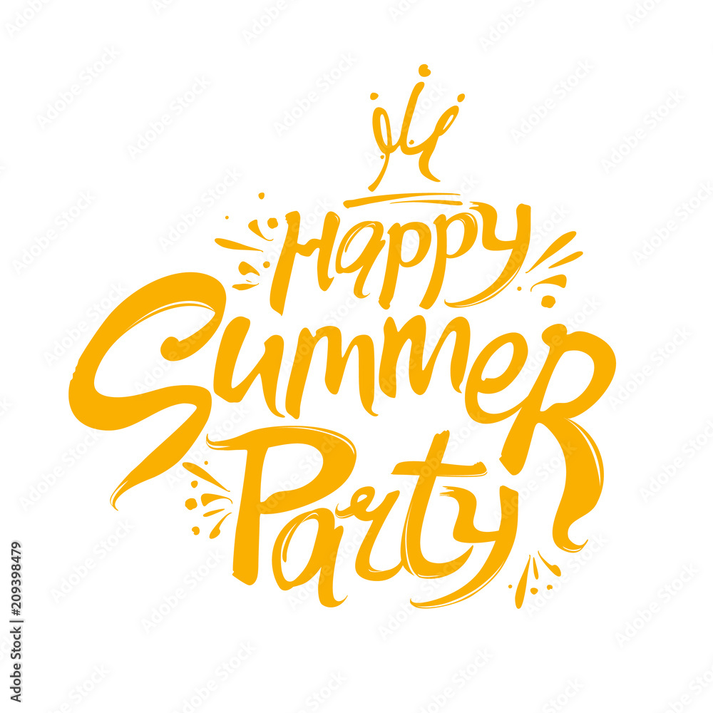 Happy Summer Party Logo. Template for the seasonal party. Handwritten
