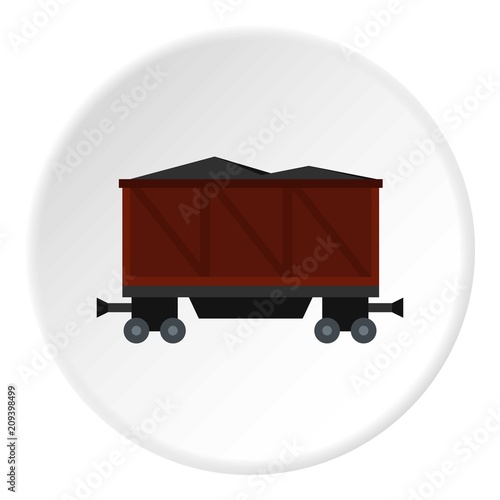 Railway wagon loaded with coal icon in flat circle isolated on white background vector illustration for web