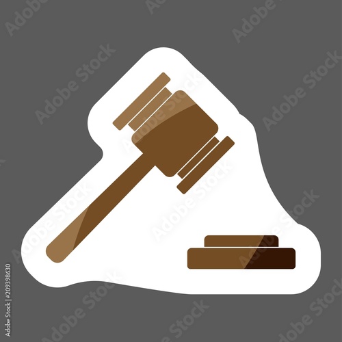 Vector image of a judge gavel court hammer. Vector icon of a hammer of justice. Auction Vector illustration. Vector colored sticker. Layers grouped for easy editing illustration.  For your design.