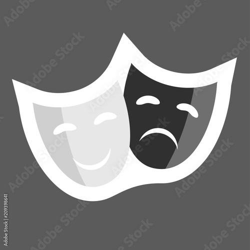 Vector Image Theatrical face mask. Drama and comedy. Vector colored sticker. Layers grouped for easy editing illustration. For your design.