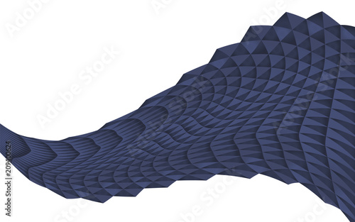 blue abstract geometric curved out of triangles vector reserved low shadow black corners wave shadow volume horizontal element object isolated on white background