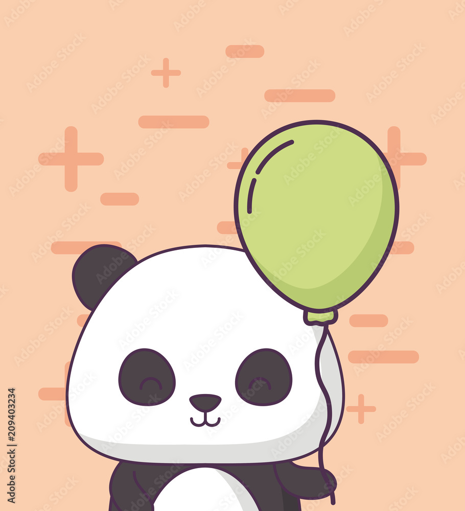 Fototapeta premium birthday card with cute bear panda kawaii character vector illustration design
