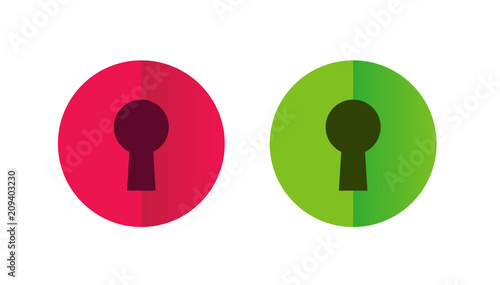 Lock and Unlock Button, Keyhole Symbol, Vector Illustration Set