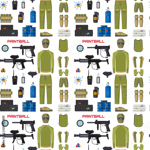 Paintball club protection uniform sport game seamless pattern background design equipment target vector illustration