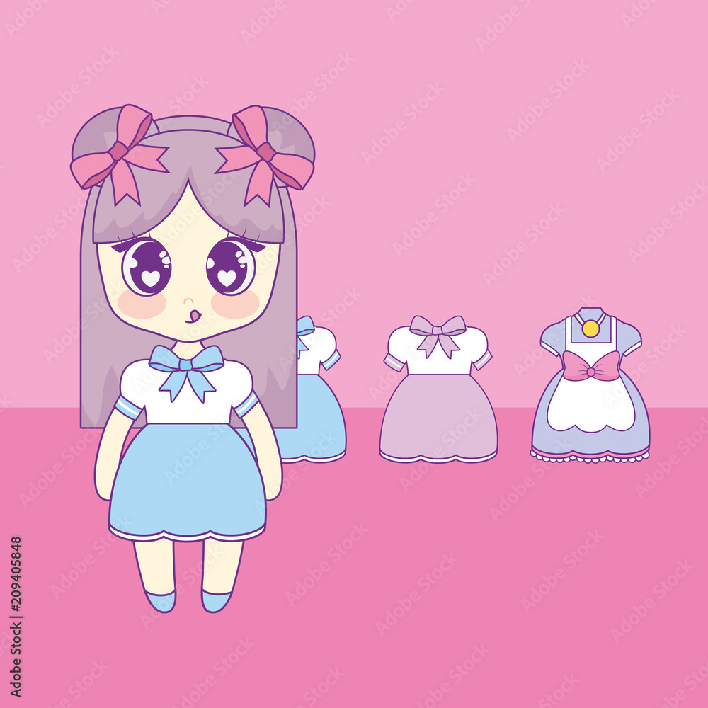 kawaii girl with set clothes vector illustration design kawaii girl with set clothes vector illustration design