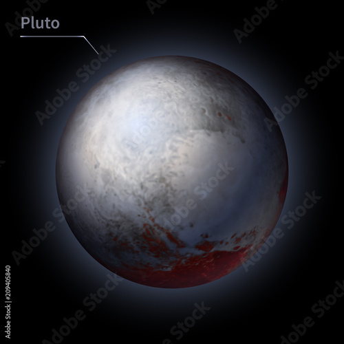 Pluto realistic planet is isolated on the cosmic sky in the darkness of the galaxy. A vector illustration of astronomy and astrology