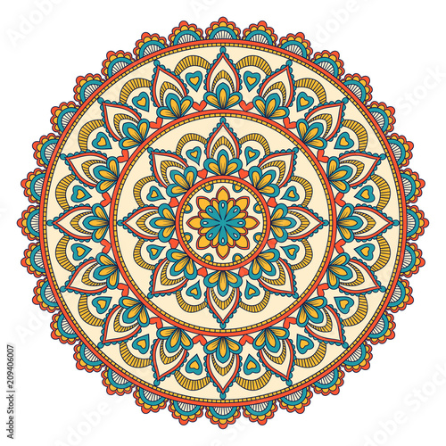 Ethnic ornamental mandala. Decorative design element. Hand drawn vector illustration