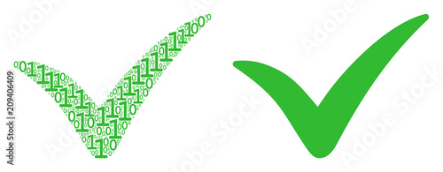 Yes mosaic icon of zero and one symbols in variable sizes. Vector digit symbols are formed into yes composition design concept.