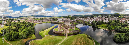 Aerial view of Caerphilly castle in summer, Wales photo