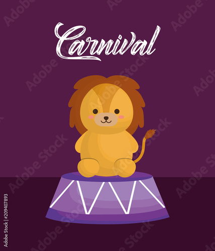 circus lion over purple background, colorful design. vector illustration