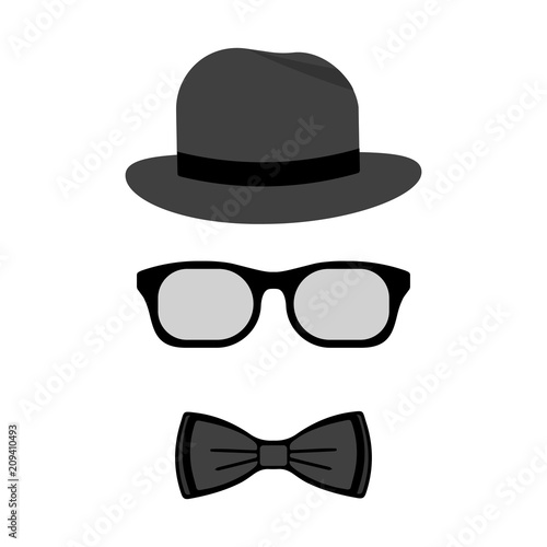 Men accessories. Hat, glasses and bow ties. Vector flat design illustration.