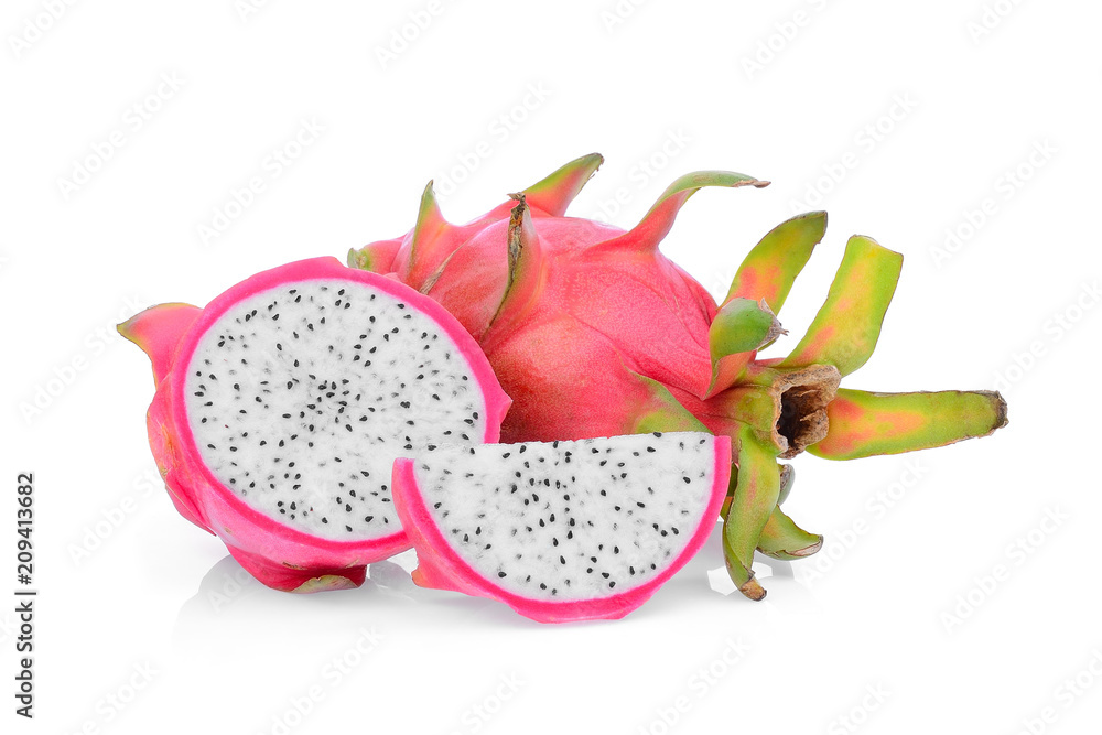 dragonfruit with half and slice isolated on white background dragonfruit with half and slice isolated on white background