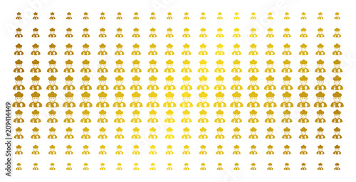 Cook man icon gold halftone pattern. Vector cook man items are organized into halftone matrix with inclined gold gradient. Designed for backgrounds, covers, templates and bright effects.