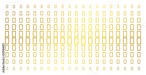 Contour rectangle icon gold colored halftone pattern. Vector contour rectangle objects are arranged into halftone array with inclined gold color gradient. Designed for backgrounds, covers,