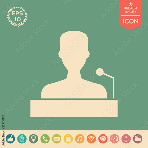 Speaker, orator speaking from tribune icon